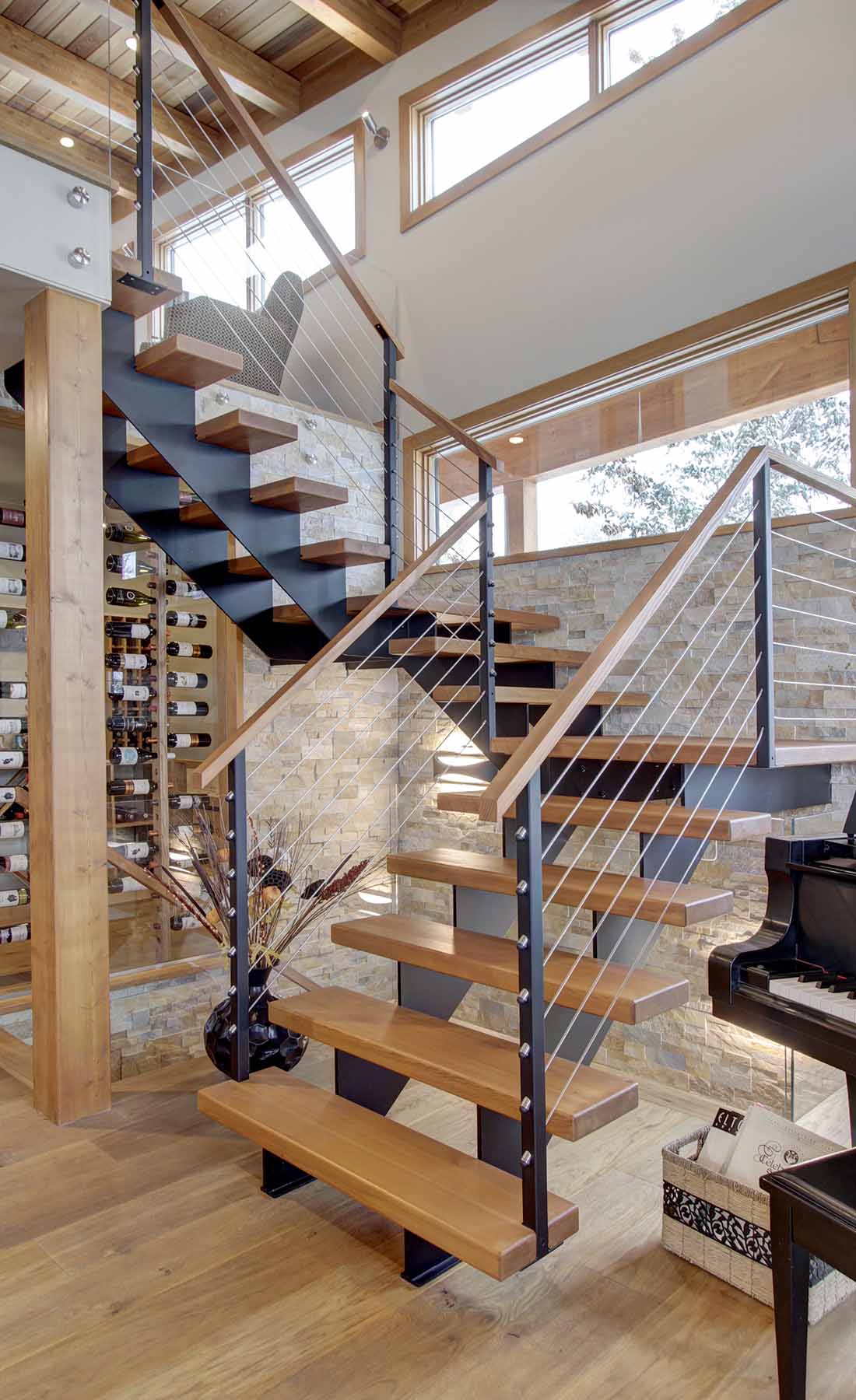 interior of award-winning mountain home stairs