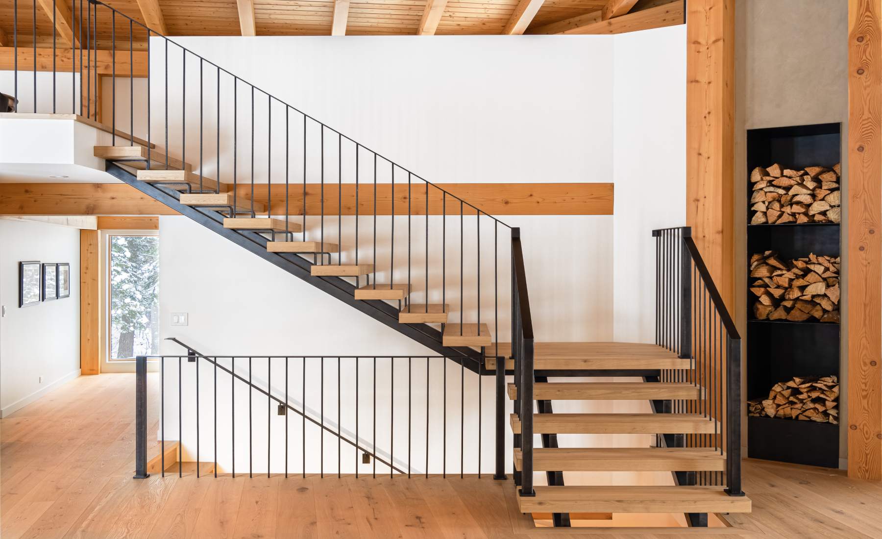 timber stairs with metal treads