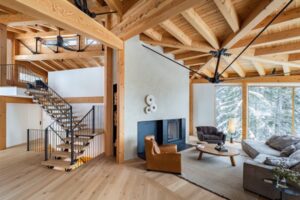 beautiful timber and steel integration solutions in a timber frame custom home
